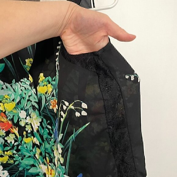 ALFANI PETITE Black Green Floral White? Collar Lace Sleeveless Button Blouse Top - Picture 4 of 16